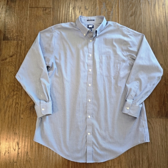 Lands End Dress Shirt Mens Button Up XXL 18.5 Blue Gingham Check 37/T Oeko-Tex - Picture 3 of 9